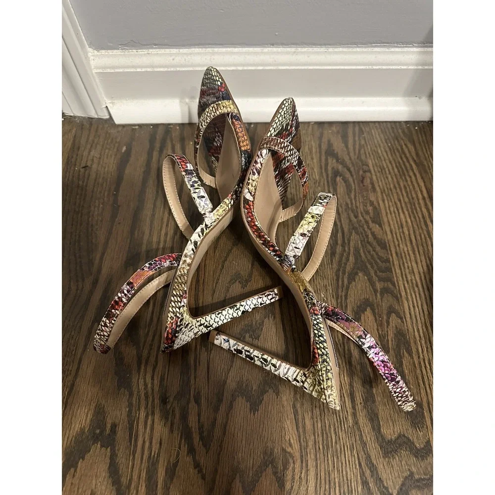 Steve Madden Gracey Stiletto‎ Heeled Sandal Rainbow Snake Print Sz 10 Multicolor